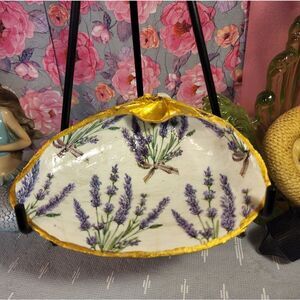 DECOUPAGE CLAM SHELL DECOUPAGE FLOWERS TRINKET DISH